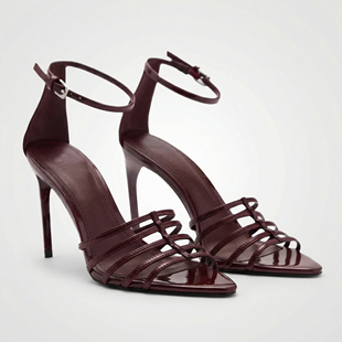 MANGO性感一字扣带镂空露趾高跟凉鞋女士细跟气质尖头百搭罗马鞋