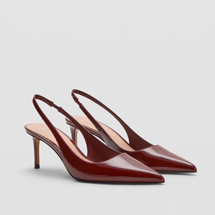 MANGO尖头细跟高跟鞋穆勒鞋女2026新款性感漆皮气质后空春夏凉鞋