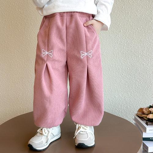 女童秋冬款长裤新款灯芯绒花苞裤