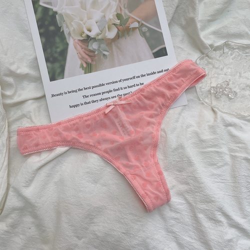粉红爱心网纱性感T裤舒适内裤