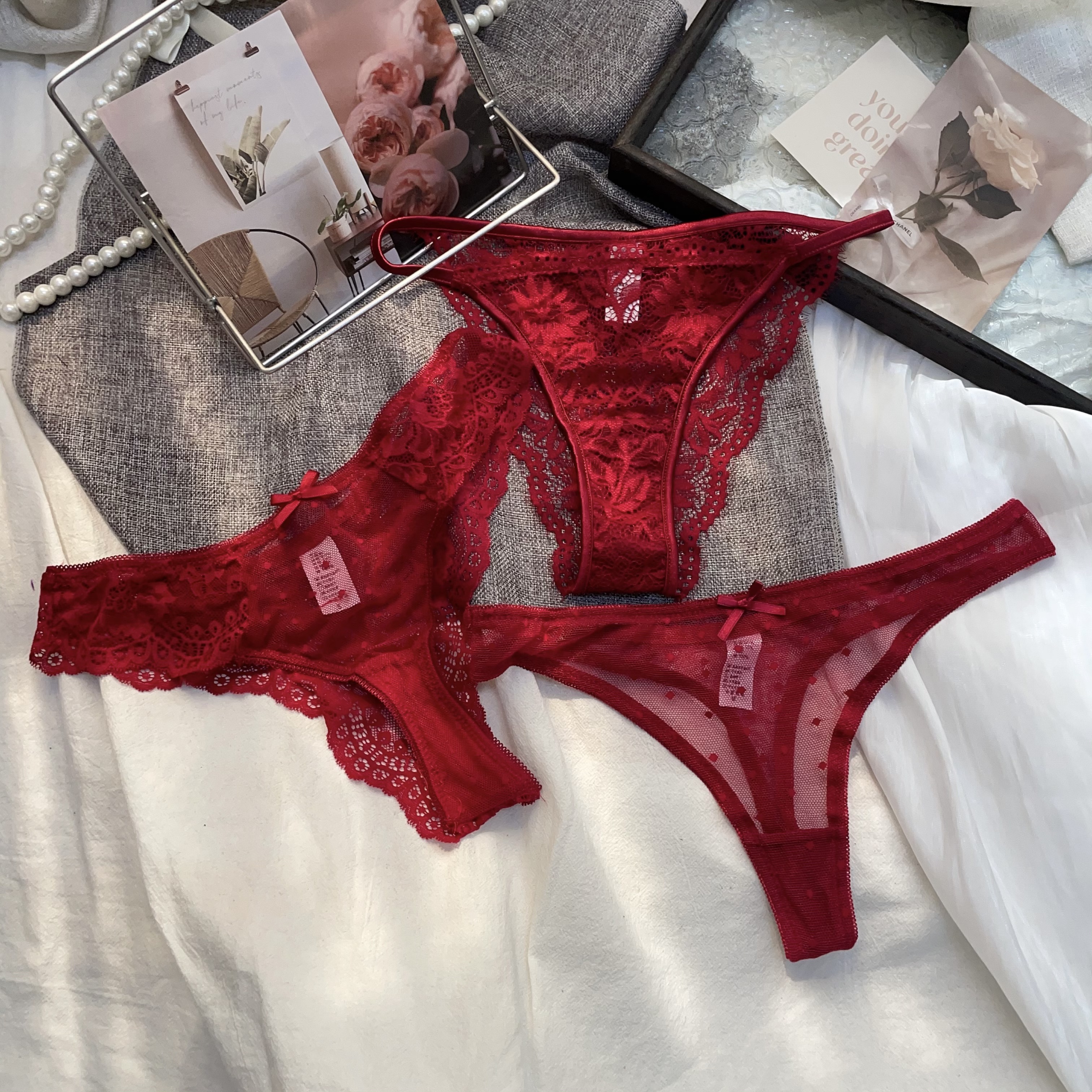 纯欲酒红性感女士内裤欧美