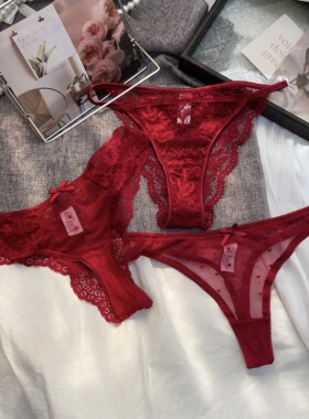 本命年内裤女酒红性感女士欧美薄舒适蕾丝网纱法式低腰红色三角裤