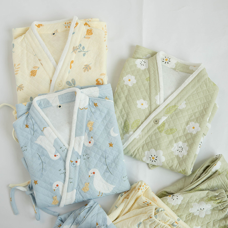 秋冬可爱纯棉空气棉和服女睡衣可做月子服春秋长袖全棉家居服套装