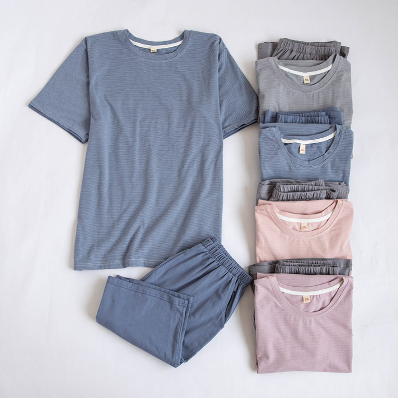 夏季薄款短袖全棉针织日系情侣男士睡衣女夏天T恤套头纯棉家居服,女士内衣/男士内衣/家居服,睡衣/家居服套装,淘宝优惠券,粉丝福利购,淘宝优惠卷