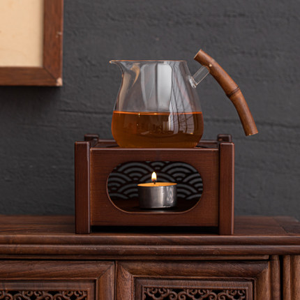 中式煮茶炉蜡烛加热竹制底座功夫茶具温茶器暖茶器温茶台茶艺配件