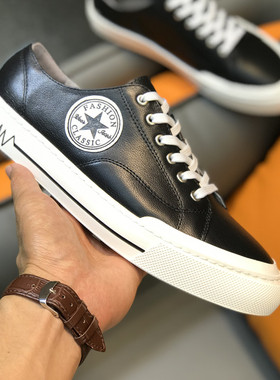 五角星板鞋男真皮欧洲站男鞋欧货潮英伦小白鞋大码休闲鞋白色透气