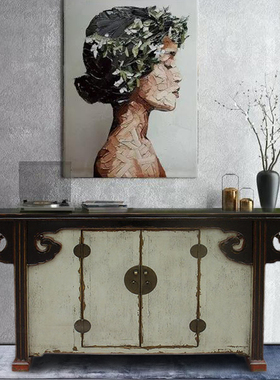 白色木质餐边柜榆木条案供桌储物收纳碗橱柜子中式仿古实木家具定