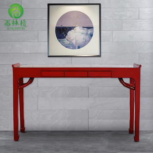 百林檀红色婚庆实木条案中式仿古供桌老榆木玄关桌玄关台轻奢定制