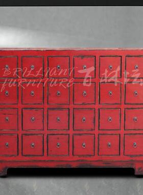 24实木斗柜中草药柜子小抽屉首饰收纳储物CD柜子红色做旧定做家具