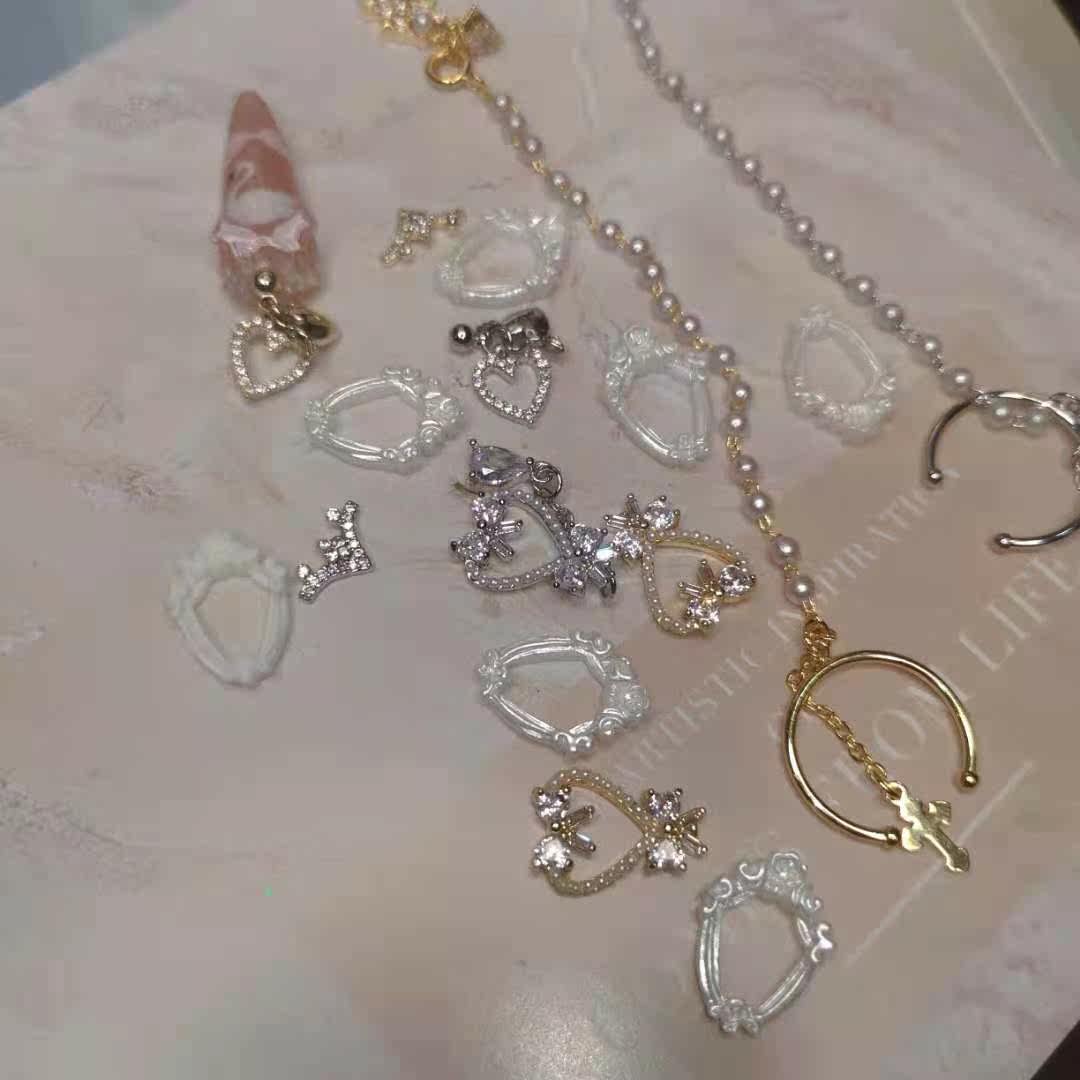 lz可拆卸戒指珍珠爱心美甲饰品