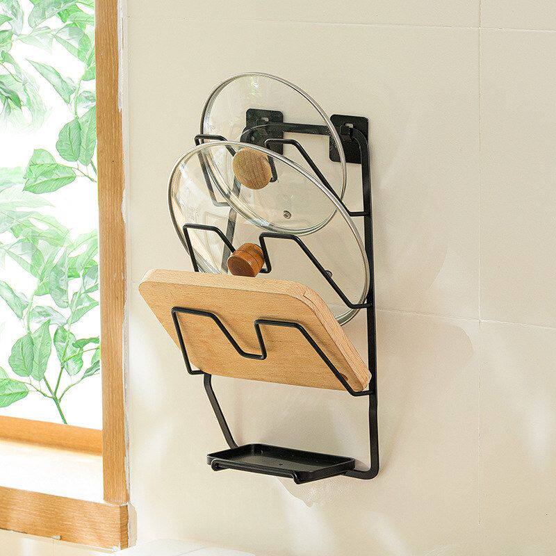 纳川免打孔强力壁挂式三层锅盖架带接水盘沥水砧板盖子厨房置物架