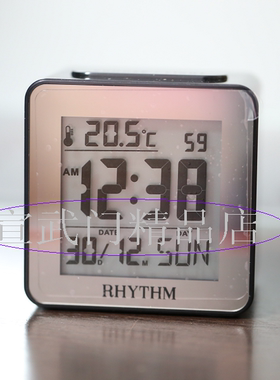 丽声RHYTHM日本LCT076液晶闹钟日历温度贪睡静音蓝色夜灯学生包邮