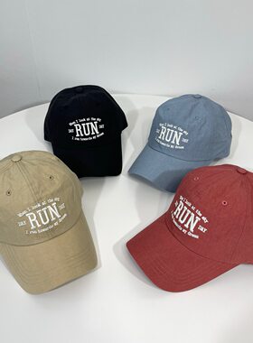 2025韩国东大门代购ins风字母RUN速干材质棒球帽鸭舌帽休闲帽百搭
