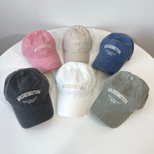 2026韩国东大门代购ins风复古WASHINGTON棒球帽鸭舌帽休闲帽百搭