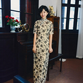 民国复古雪纺旗袍 全开襟全包边长款 素秋 四分连袖 茉茉旗袍