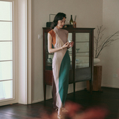 茉茉春夏 莫兰迪 民国复古日常定位花棉绸旗袍 小连袖 全开襟长款