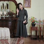 小立领长袖 折 文昔 大摆裙套装 告别价 羊毛呢外套