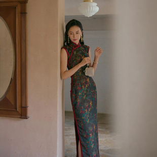 复古日常红旗袍 有省半开襟盘扣宽包边长款 朱颜 小连袖 茉茉秋新品