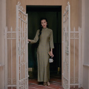 复古日常云锦缎老旗袍 全开襟盘扣长款 曼璐 九分连袖 茉茉秋新品