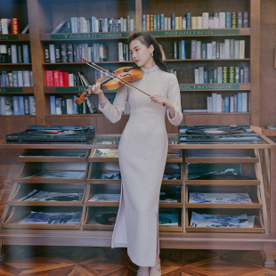 复古日常保暖厚料旗袍 茉茉秋冬 有省后拉链长款 袖 可馨 九分装