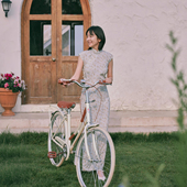 复古日常棉绸旗袍 有省半开襟盘扣中长款 蔓草书 夏小连袖 茉茉旗袍