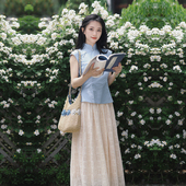 蕾丝半身裙见夏套装 茉茉夏 上衣小乔 侧拉链有省苎麻棉中式 小连袖