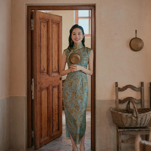 民国复古日常旗袍 有省全开襟花盘扣 金歌 方领小连袖 茉茉秋新品