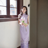 复古日常仿麻定位花 茉茉旗袍 中式 有省后拉链长款 苏茉 春夏无袖