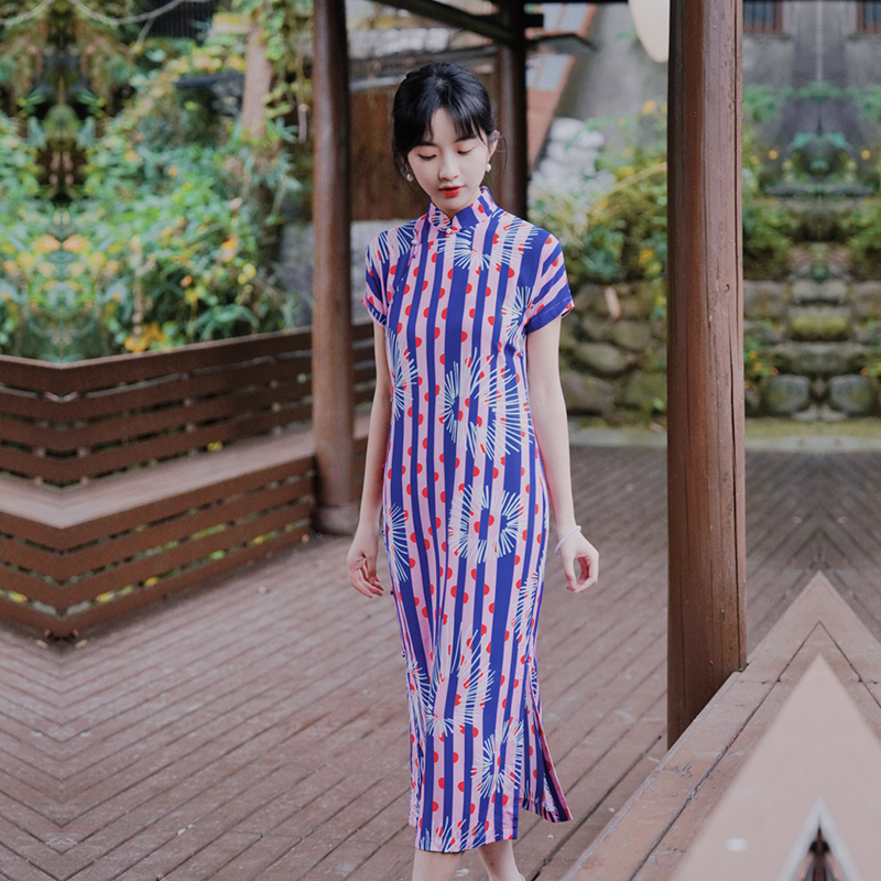 茉茉全开襟长款复古日常棉绸旗袍