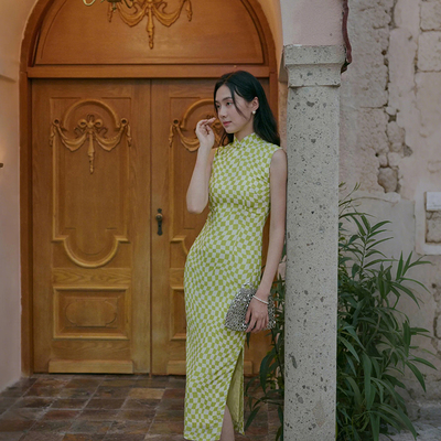 茉茉旗袍 夏无袖有省半开襟盘扣小个子复古日常港式棉绸旗袍 曼波