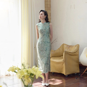 天丝麻旗袍 有省侧拉链复古改良日常通勤港式 花影 夏无袖 茉茉旗袍