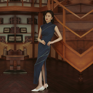 茉茉春夏 小连袖有省半开襟长款复古日常水墨定位花棉绸旗袍 晚风