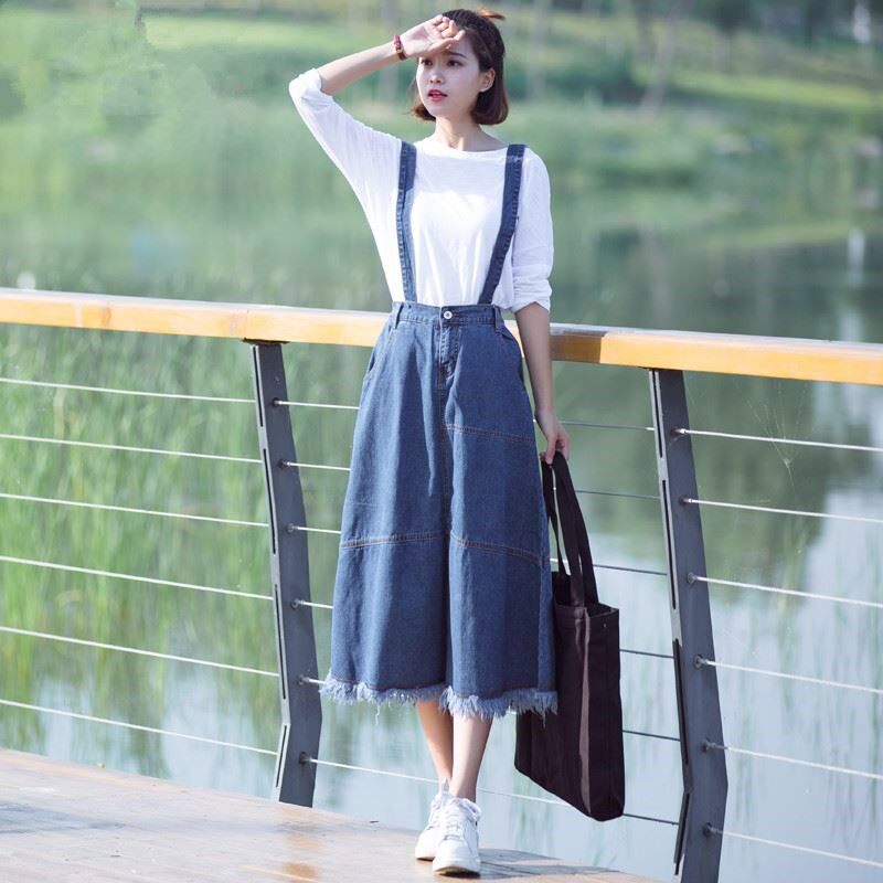 Versatile girl student cowboy ulzzang Waist strap dress Schoolgirl longuette skirt fresh College windin the Women's clothing/Boutique , Skirts  category - from Buy2taobao.com to provide professional Taobao agent buy service