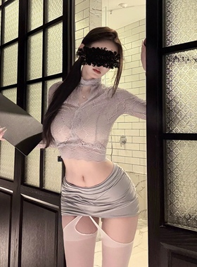 挂脖高领蕾丝上衣纯欲御姐气质秘书OL制服修身时尚套装长袖打底衫