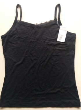 三枪舒木尔竹纤维黑色性感纯色蕾丝花边夏季吊带女背心30438A0