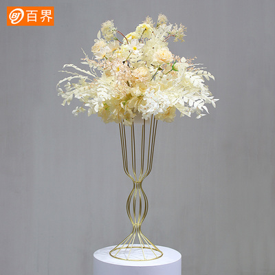 百界婚庆道具铁艺插花器架子电镀婚礼t台装饰路引布置婚礼堂桌花