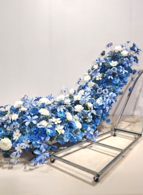 新款瀑布花铁艺支架子拖车带轮子酒店宴会生日宴装饰花艺布置推车