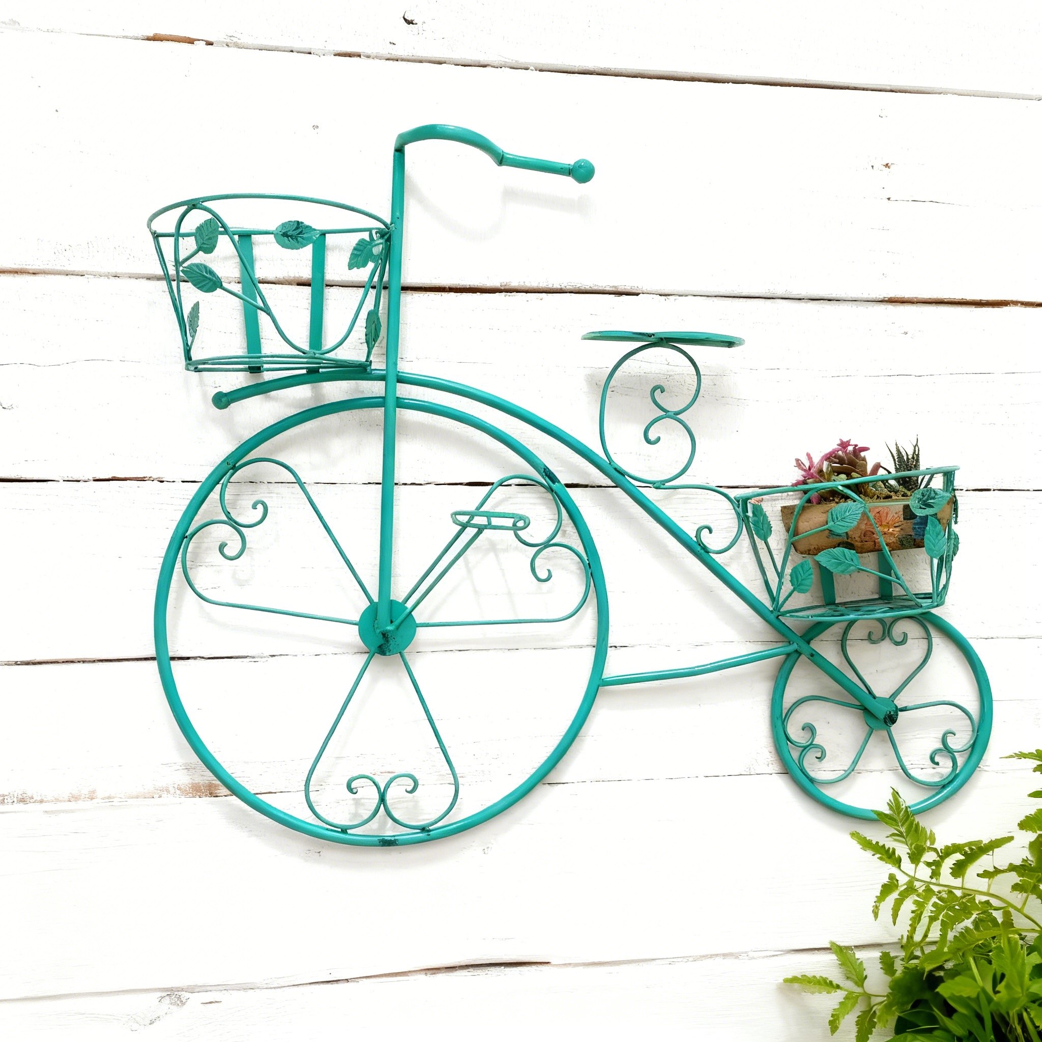 复古铁艺自行车装饰花架子花篮壁挂墙上悬挂阳台花架挂式多层挂件