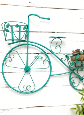 复古铁艺自行车装饰花架子花篮壁挂墙上悬挂阳台花架挂式多层挂件