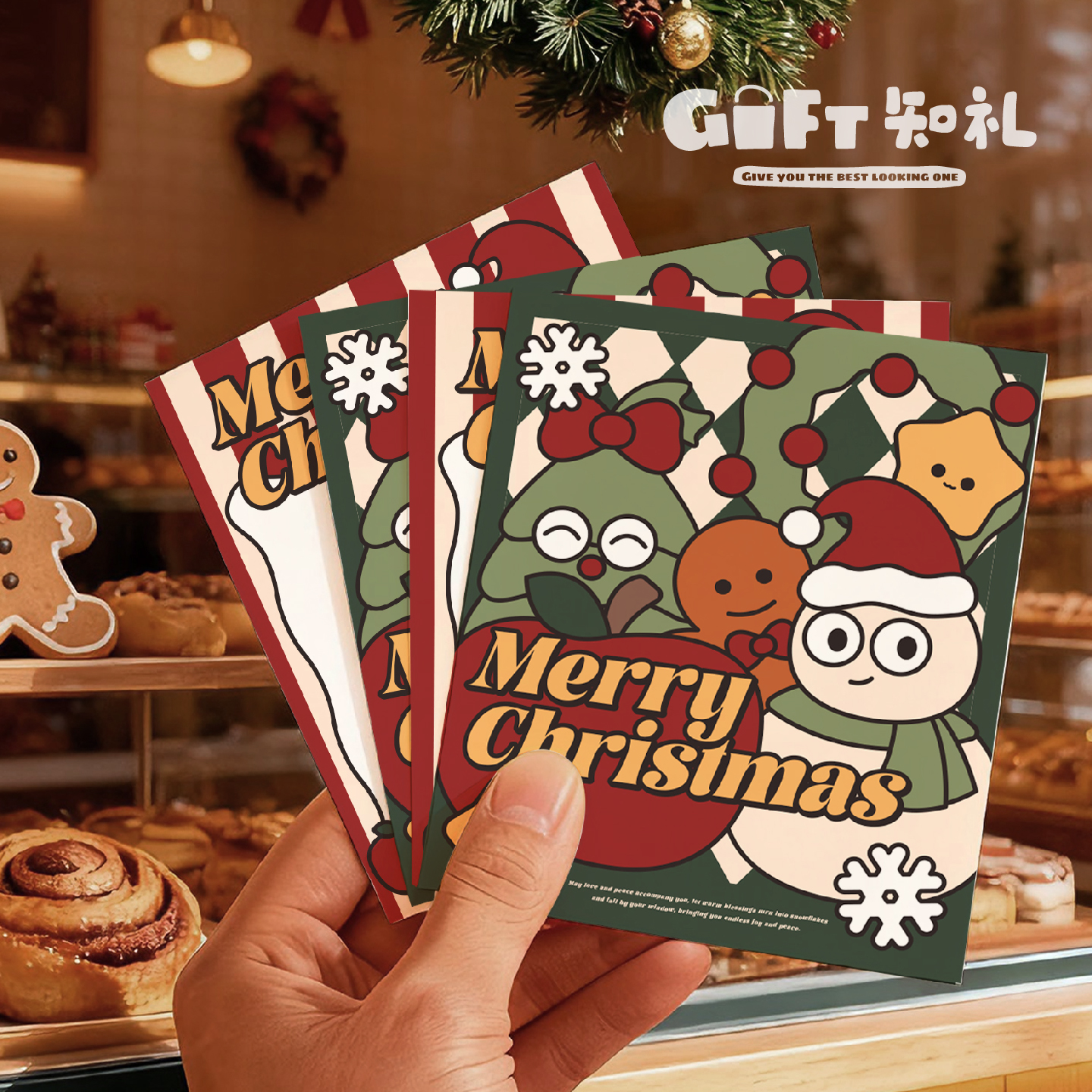 【知礼原创】圣诞节贺卡烘焙卡片祝福留言礼物漫画可爱卡通蛋糕店