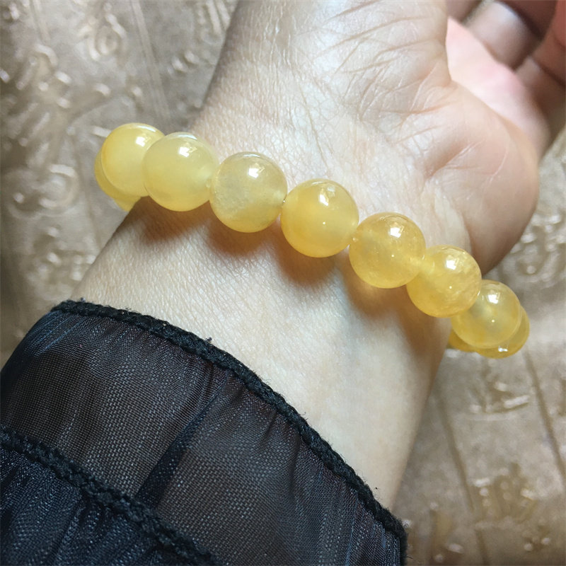 天然水沫玉石英岩玉珠链黄色中大珠子手串保真可鉴定送老婆女友