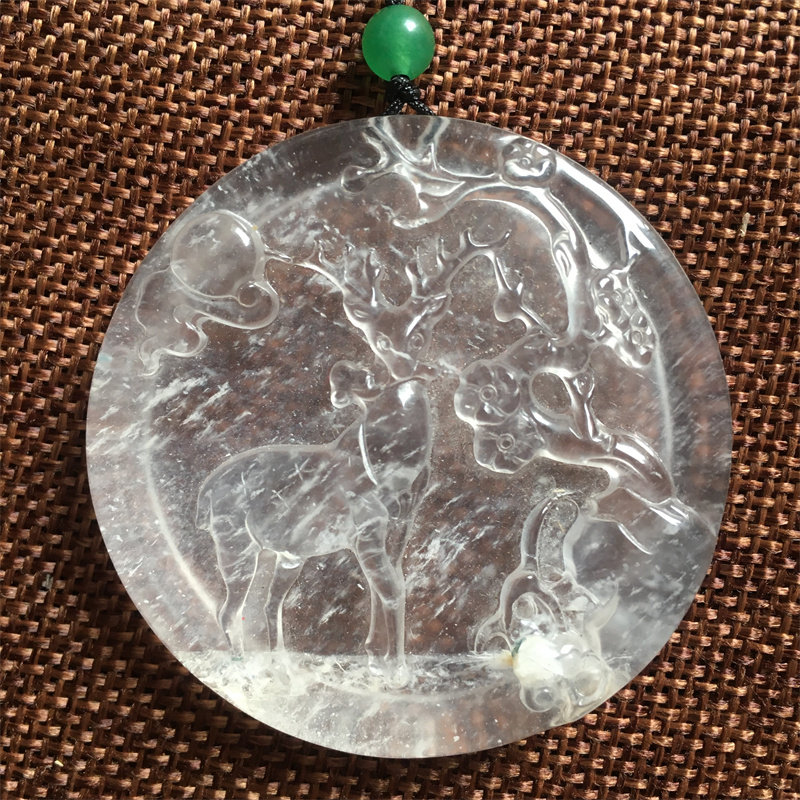 水沫玉雪花棉圆鹿牌子吊坠