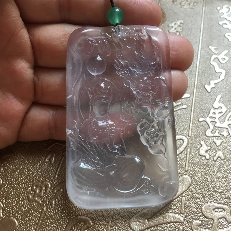 起胶感天然水沫玉观音牌子龙牌吊坠男女守护神玉佩保真石英岩可鉴