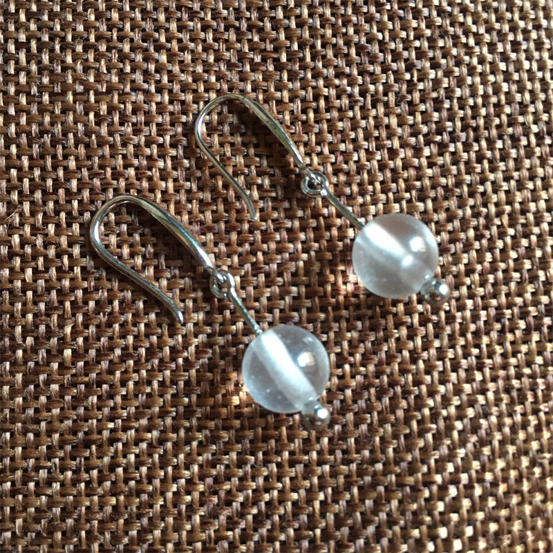 高冰水沫玉耳环耳坠S925银耳钩天然水沫玉圆珠子耳坠中大款保真