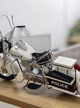 复古白色印第安摩托车模型摆件