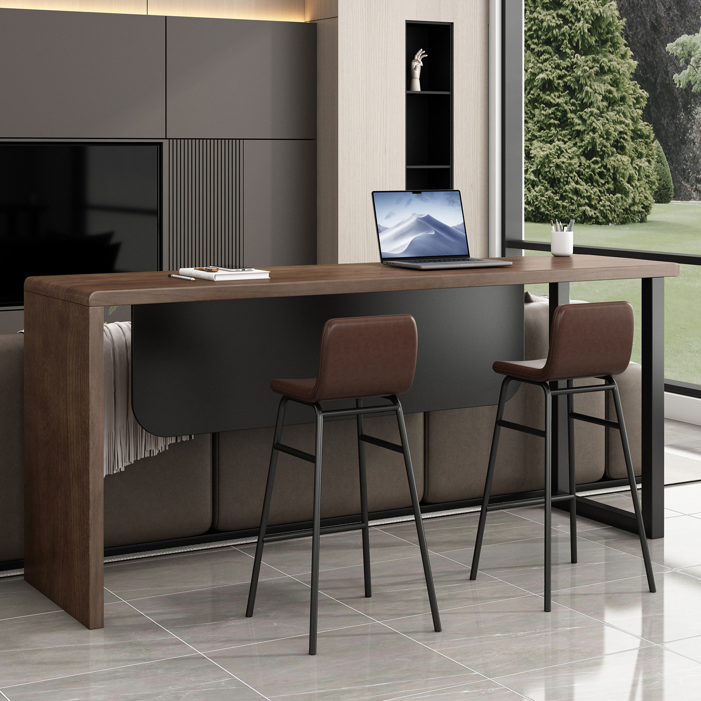 客厅沙发后长条桌工作台实木家用吧台桌靠墙高脚桌隔断餐桌岛台桌