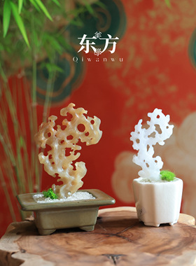 太湖石摆件清供盆景搭配中式桌面装饰书房文房布置