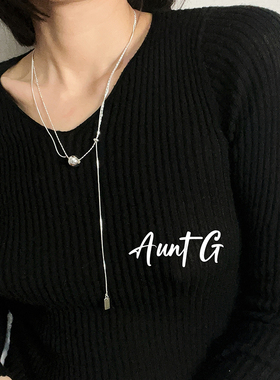 【清不退换】银色毛衣链配饰双层项链小众设计感Y字气质百搭长款