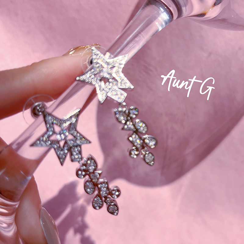 G阿姨轻奢高级感长款星星晚宴耳环小众设计女满钻配饰气质精致