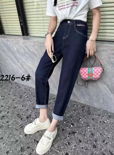 新款 2024欧莉菲大码 女裤 夏季 休闲中高松紧腰牛仔棉防掉色2216 韩版